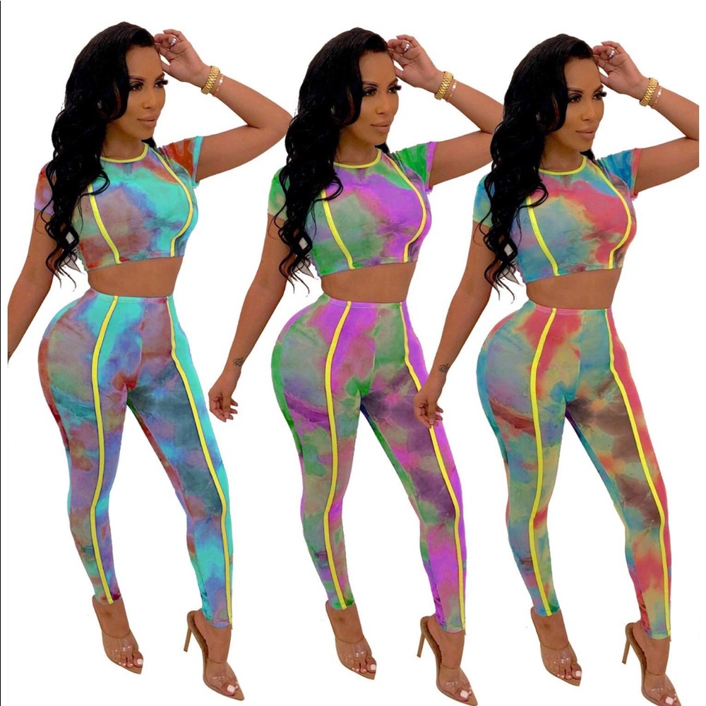 Women's Two Piece Tracksuit Outfits Sexy Tie Dye